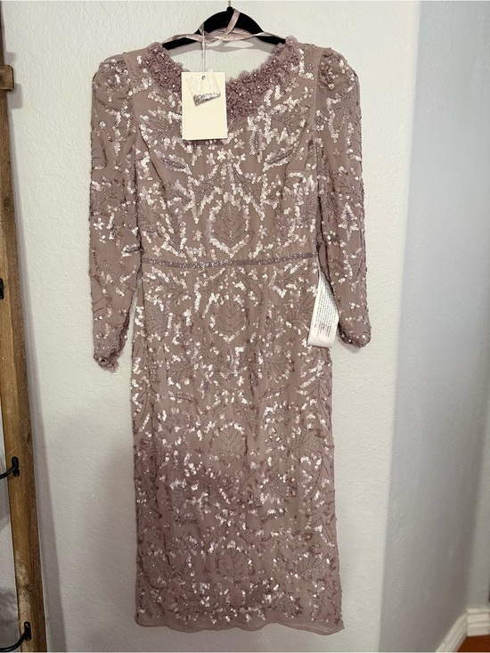 Mac Duggal Dresses & Skirts - Mac Duggal Dusty Mauve Beaded Long-Sleeve Midi Dress